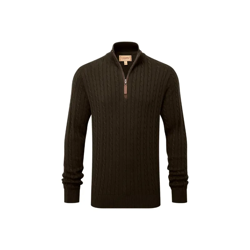 Schoffel Calton Mens Cotton Cashmere Cable Quarter Zip Jumper Charcoal