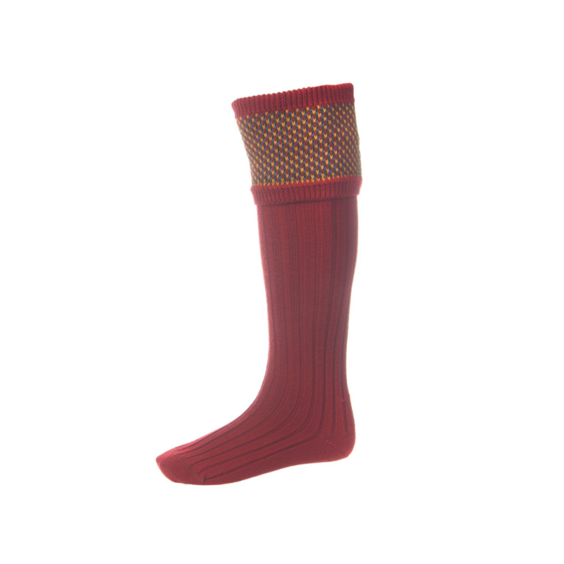 House Of Cheviot Tayside Mens Shooting Socks With Garters Brick Red
