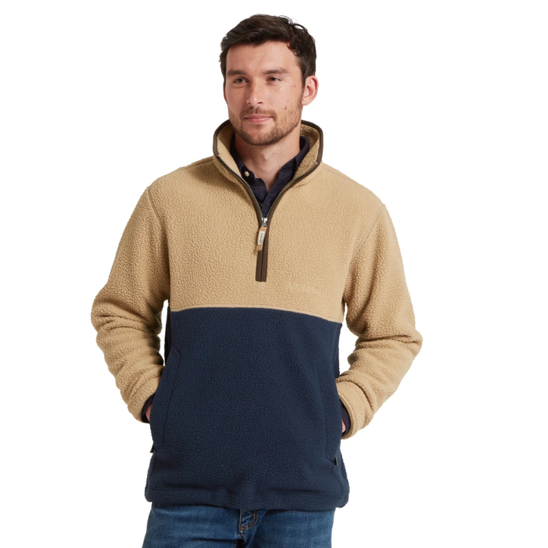 Schoffel Berkeley Mens Retro Quarter Zip Fleece True Navy / Tan