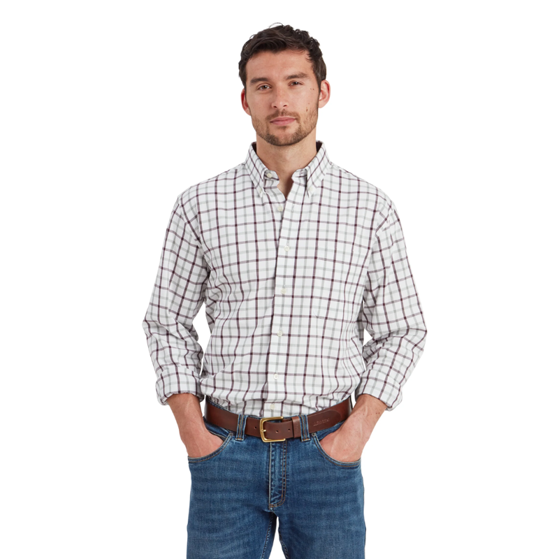 Schoffel Brancaster Mens Classic Shirt Wine Check-1