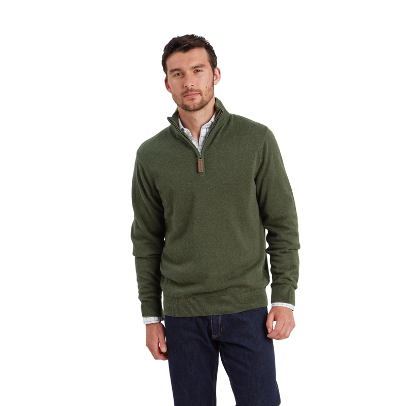 Schoffel Lewis Mens Lambswool 1/4 Zip Jumper Woodland-1
