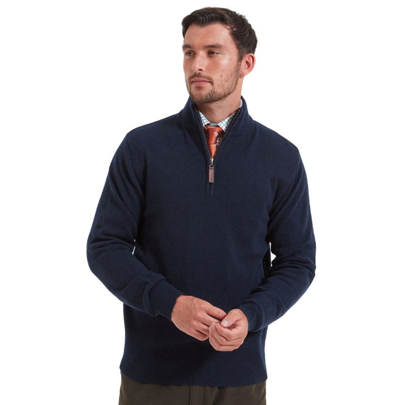 Schoffel Lewis Mens Lambswool 1/4 Zip Jumper Navy-1