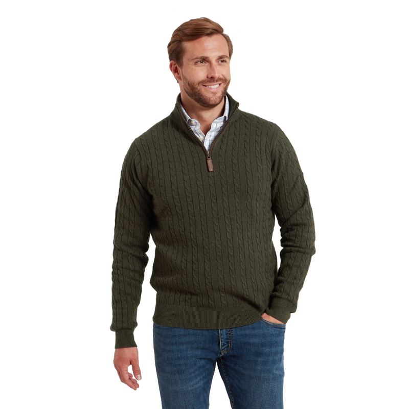Schoffel Calton Mens Cotton Cashmere Cable Quarter Zip Jumper Charcoal-1