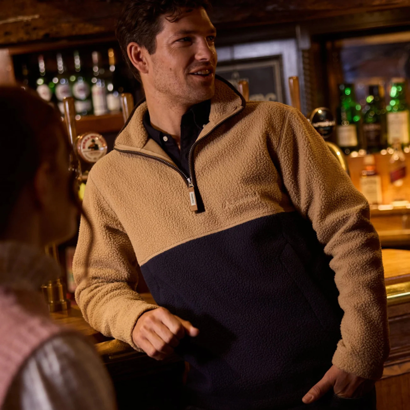 Schoffel Berkeley Mens Retro Quarter Zip Fleece True Navy / Tan-1
