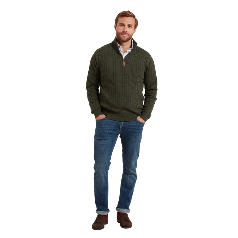 Schoffel Calton Mens Cotton Cashmere Cable Quarter Zip Jumper Charcoal-2