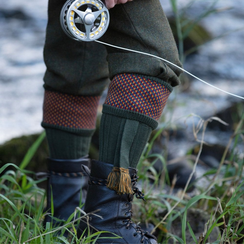 House Of Cheviot Tayside Mens Shooting Socks And Garters Spruce-2