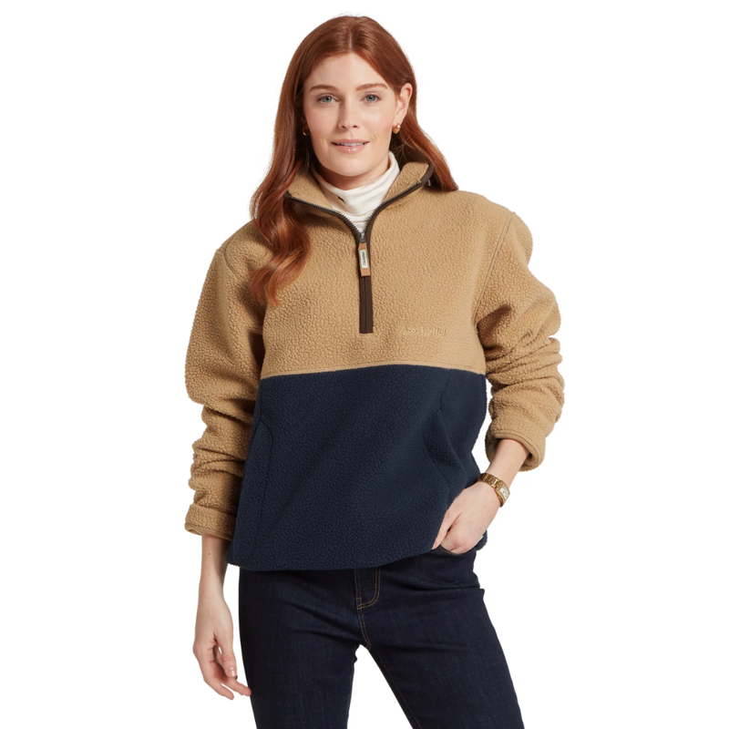 Schoffel Berkeley Mens Retro Quarter Zip Fleece True Navy / Tan-2