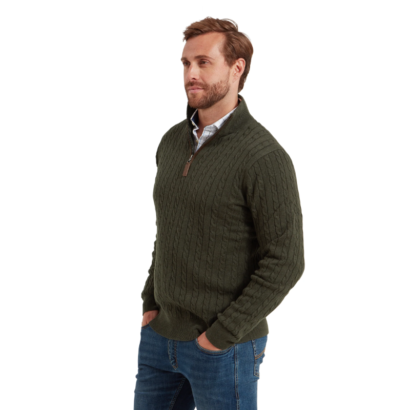Schoffel Calton Mens Cotton Cashmere Cable Quarter Zip Jumper Charcoal-3