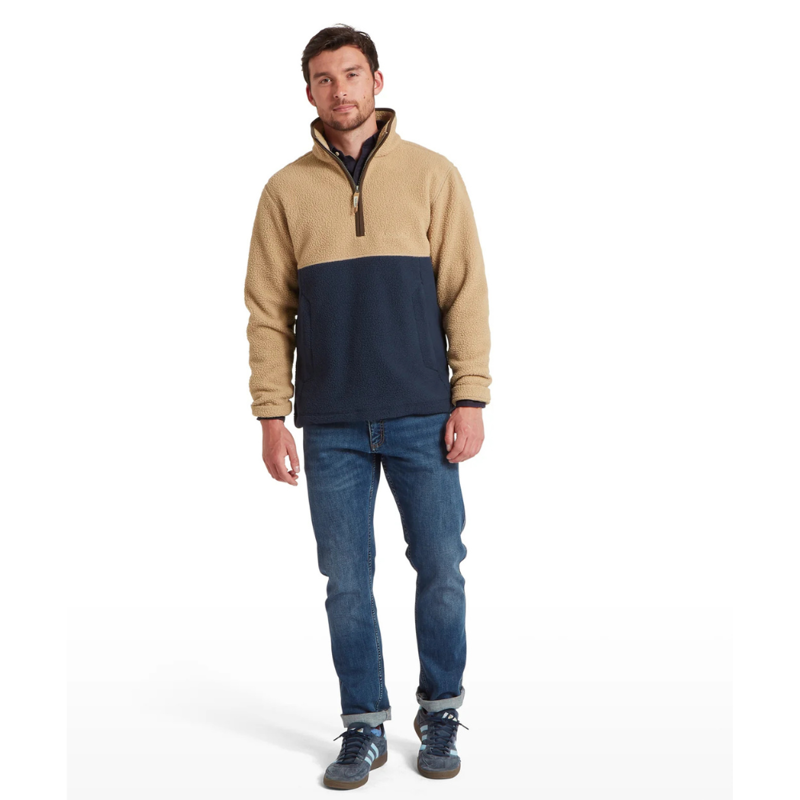 Schoffel Berkeley Mens Retro Quarter Zip Fleece True Navy / Tan-3