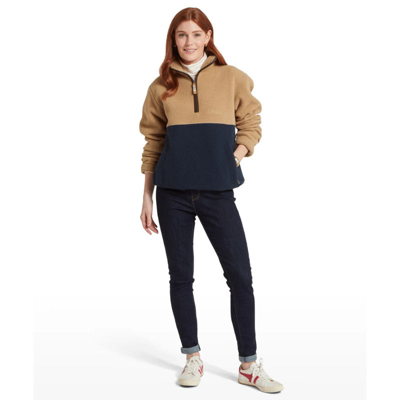 Schoffel Berkeley Mens Retro Quarter Zip Fleece True Navy / Tan-4