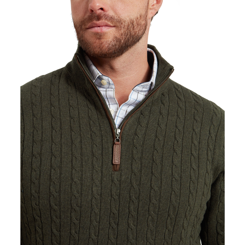 Schoffel Calton Mens Cotton Cashmere Cable Quarter Zip Jumper Charcoal-5