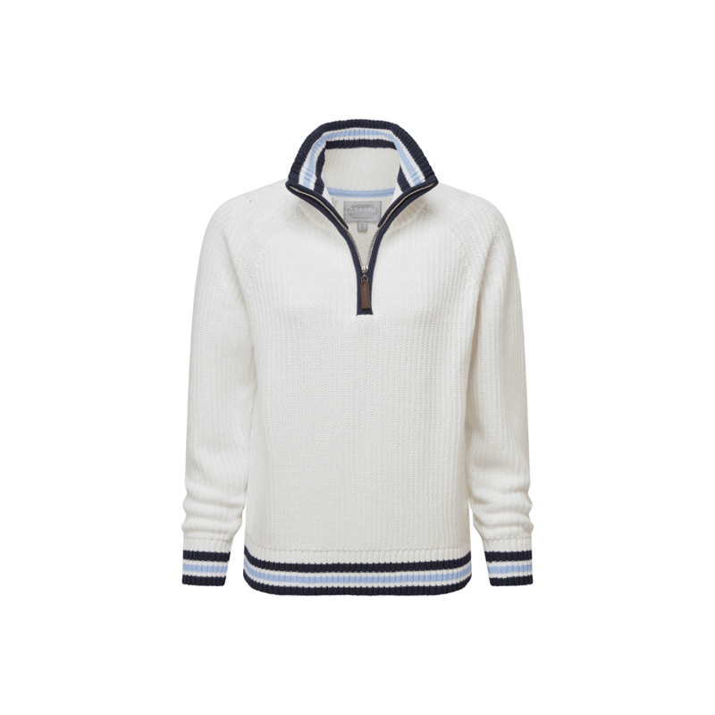 Schoffel Havelet Bay Ladies Quarter Zip Jumper White/Sky Blue